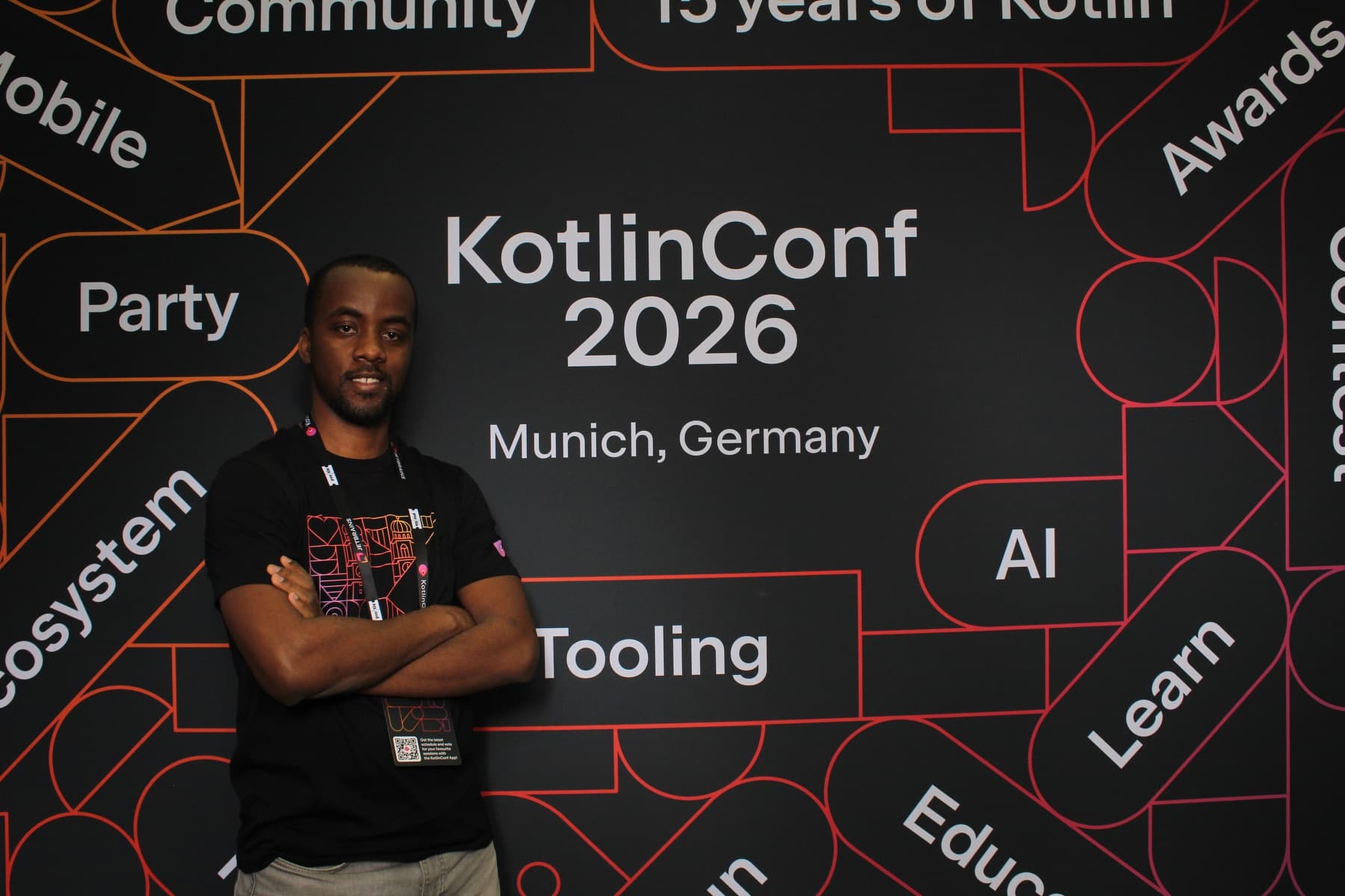 Oreste Gabo at the KotlinConf 2026 event wall in Munich