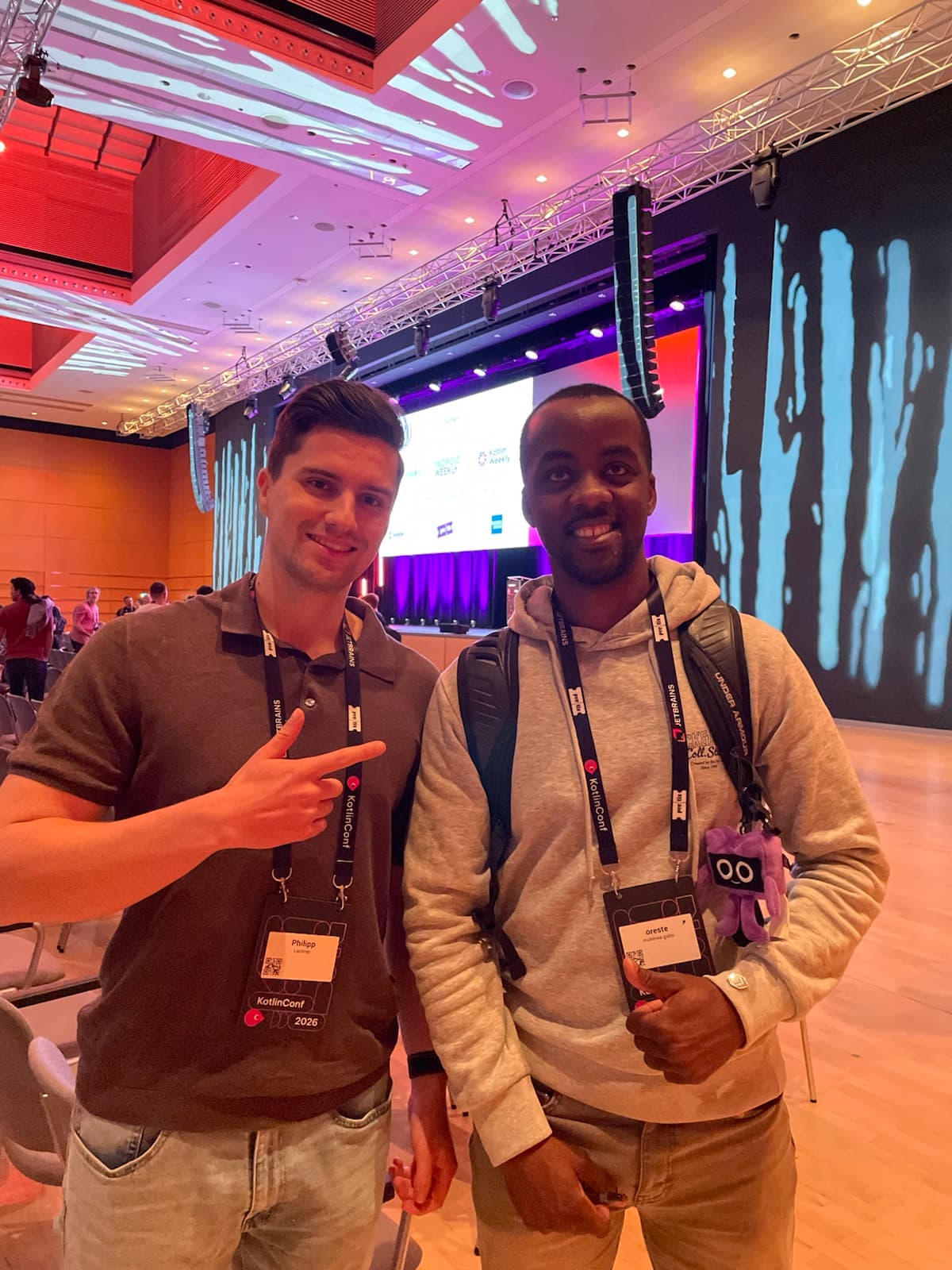 Oreste Gabo with Kotlin educator Philipp Lackner at KotlinConf 2026